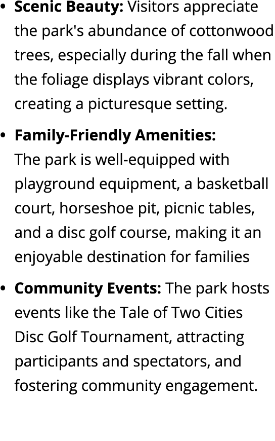 Scenic Beauty: Visitors appreciate the park's abundance of cottonwood trees, especially during the fall when the foli...