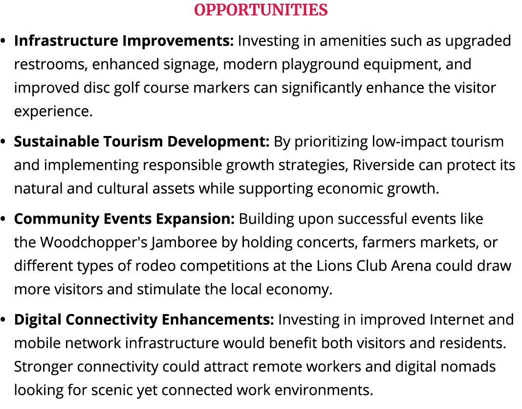 OPPORTUNITIES Infrastructure Improvements: Investing in amenities such as upgraded restrooms, enhanced signage, moder...